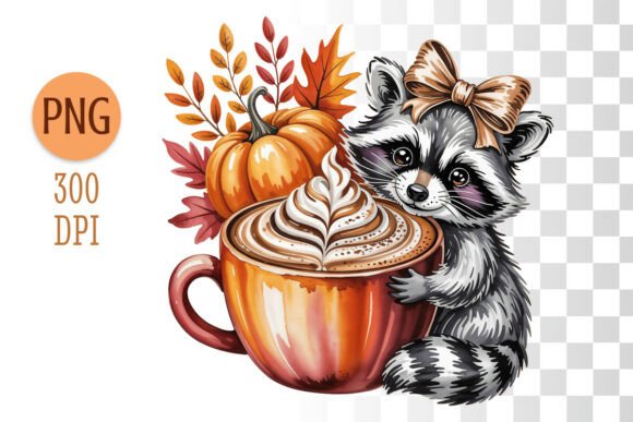 Download Raccoon with Pumpkin Latte Clipart PNG - Premium Bundle